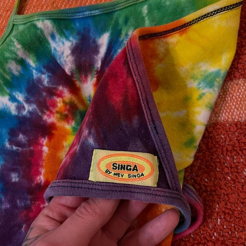 Singa by Mev Singa Tie Dye Multicolor Cotton Halter Top Small - Picture 3 of 4